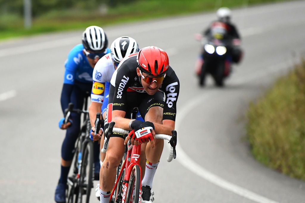 OURENSE SPAIN NOVEMBER 04 Zdenek Stybar of Czech Republic and Team Deceuninck QuickStep Marc Soler Gimenez of Spain and Movistar Team Tim Wellens of Belgium and Team Lotto Soudal Breakaway during the 75th Tour of Spain 2020 Stage 14 a 2047km stage from Lugo to Ourense lavuelta LaVuelta20 La Vuelta on November 04 2020 in Ourense Spain Photo by David RamosGetty Images
