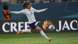  Alex Morgan of USA controls the ball during the Women's World Cup 2023 match between USA and Vietnam at Eden Park on July 22, 2023 in Auckland, New Zealand. 