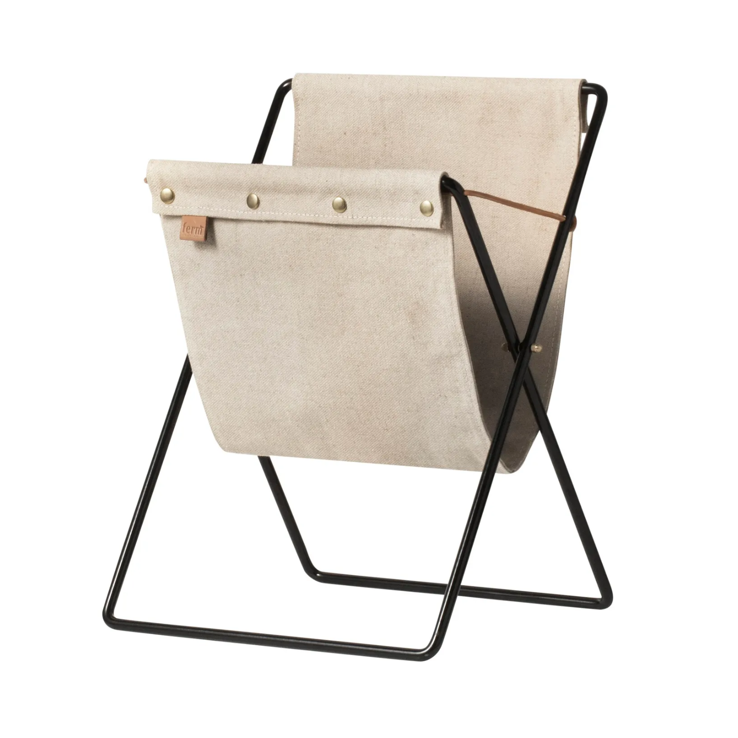 A fabric and metal newspaper stand