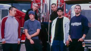 Linkin Park posing for a photograph in 2001