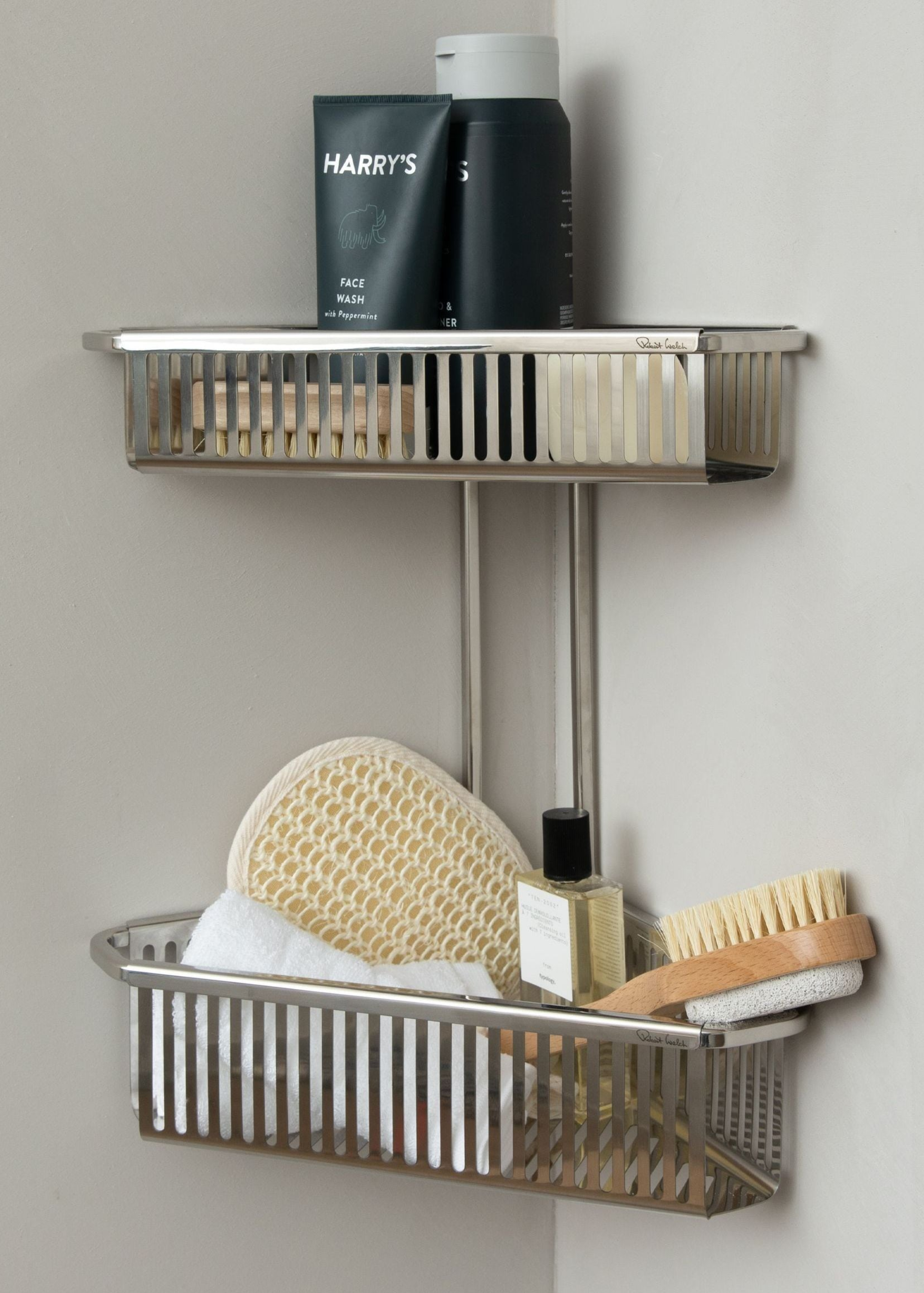 Robert Welch Silver Burford Corner Shower Double Basket