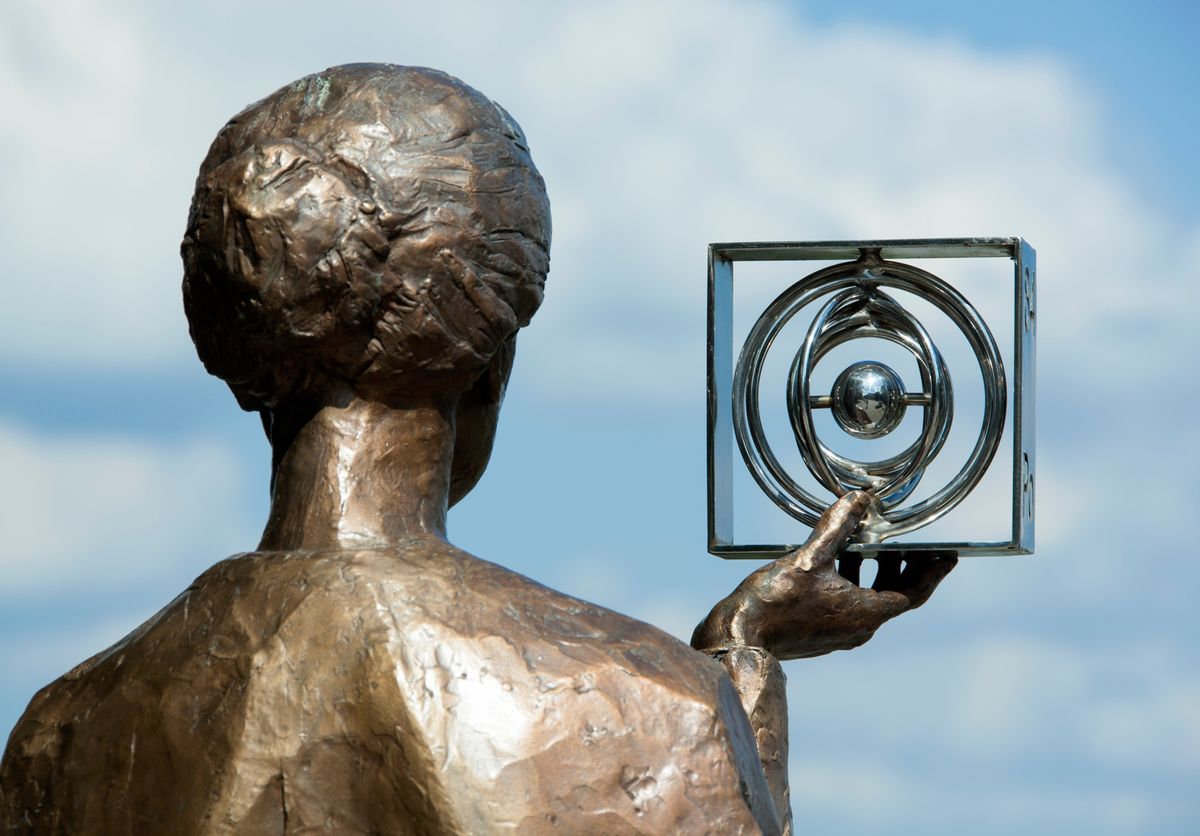 The monument for Marie Sklodowska Curie, the only person to win a Nobel Prize in two different sciences: the Nobel Prize for physics in 1903 (jointly with her husband), and the Nobel Prize for chemistry in 1911.