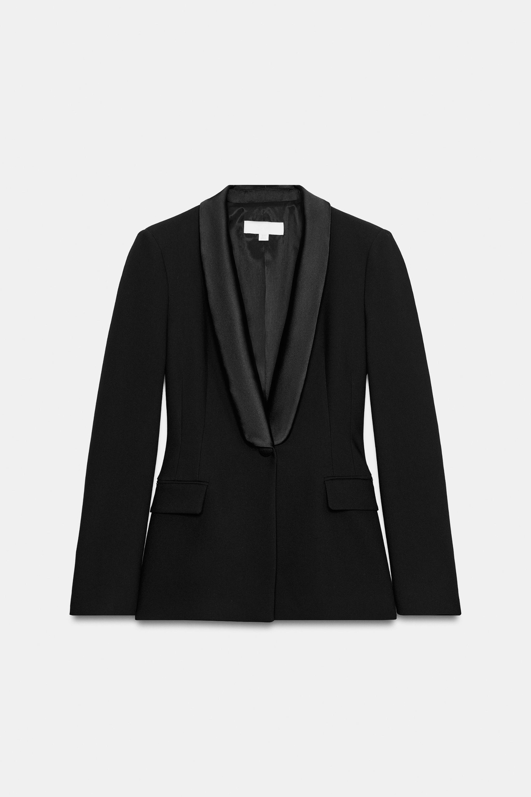 Satin Lapel Blazer - Black - Xs