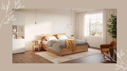 A bedroom with the Emma Serene Sleep bedroom set for w&h's Emma mattress deals.