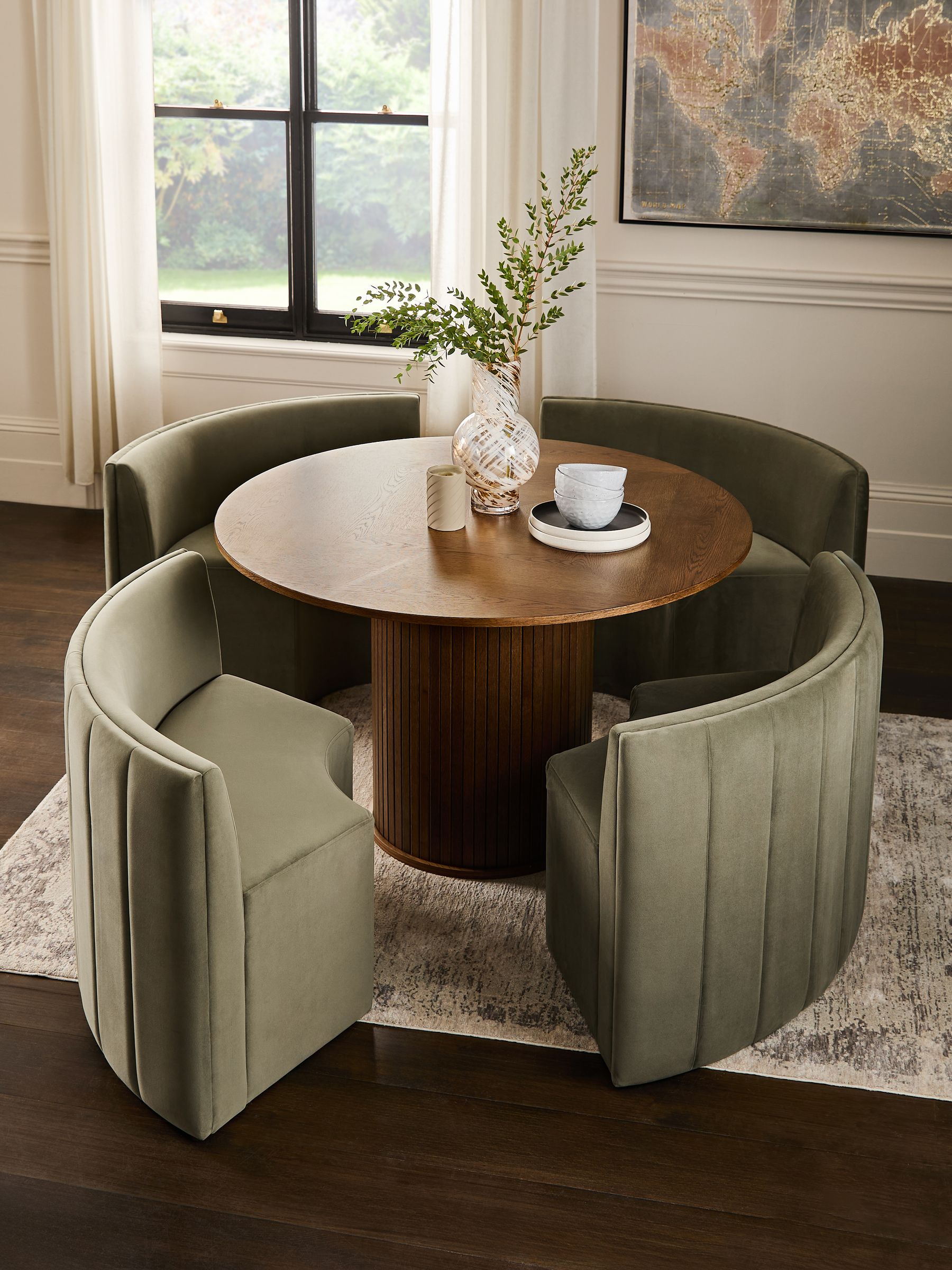 Soft Velvet Olive Green Curved Dining Bench