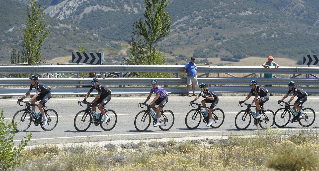 Mikel Landa surrounded by his Sky teammates