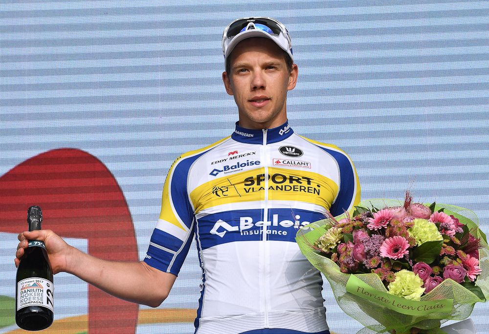 Kenneth Van Rooy on the podium at Nokere Koerse after spending the day in the breakaway
