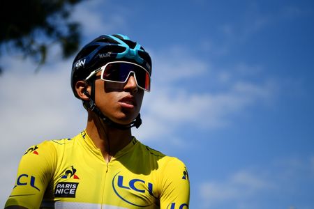 Egan Bernal wears the yellow jersey