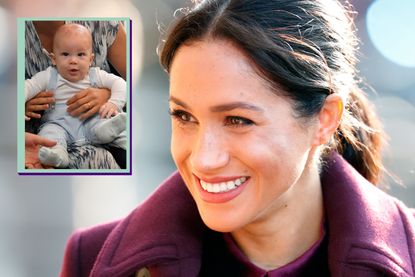Meghan Markle smiling, drop in of Prince Archie as a toddler