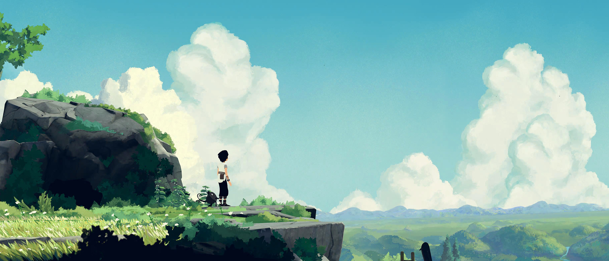 A girl looks over a cloudy horizon