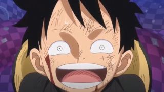 Luffy smiling in a weird way