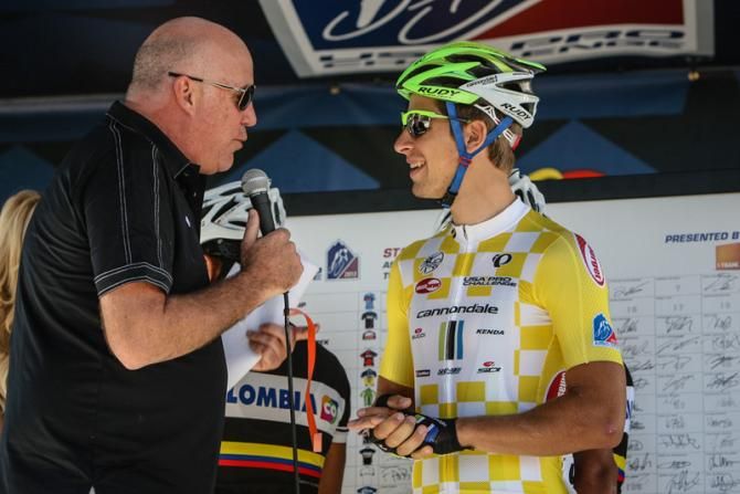 Peter Sagan (Cannondale) does an interview at the morning sign in.