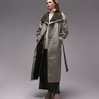 Topshop Tailored double layered funnel neck trench in sage, was £100.00 now £32.50&nbsp;