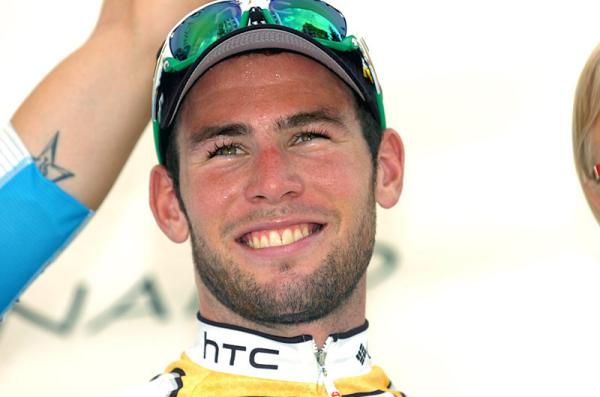 Mark Cavendish (HTC - Columbia) on the podium for his third place finish.