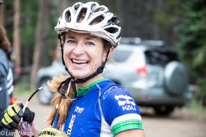 Local Marlee Dixon (mtbracenews.com/epic brewing) smiles after finishing stage five