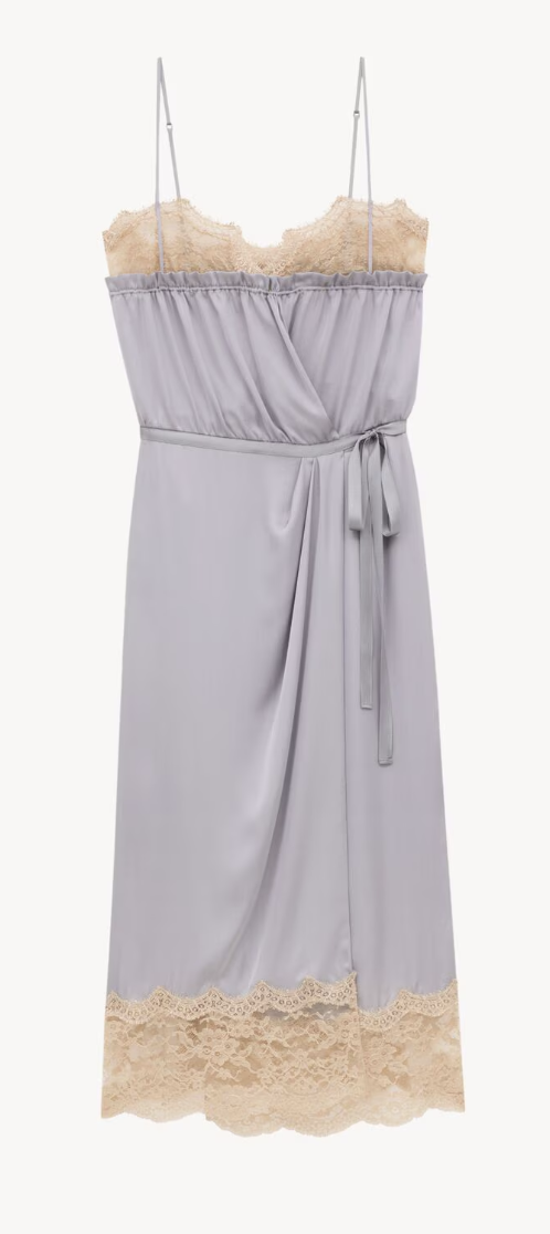 Saint Laurent, Wrap Slip Dress in Silk Charmeuse and Lace