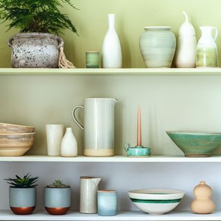 Kitchen shelving with porcelain dinnerware