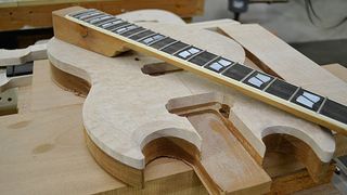 The neck tenon on ESP USA’s set-neck models, such as this Viper, is extra long for strength and tone