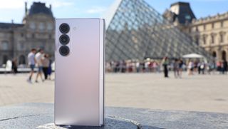Samsung Galaxy Z Fold 6 in Paris in front of the Louvre pyramid