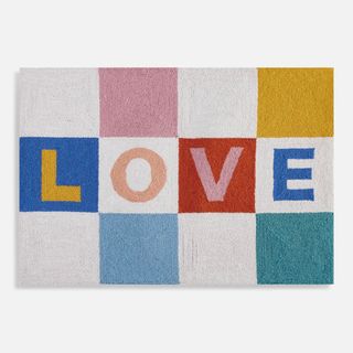 LOVE slogan checkered door mat