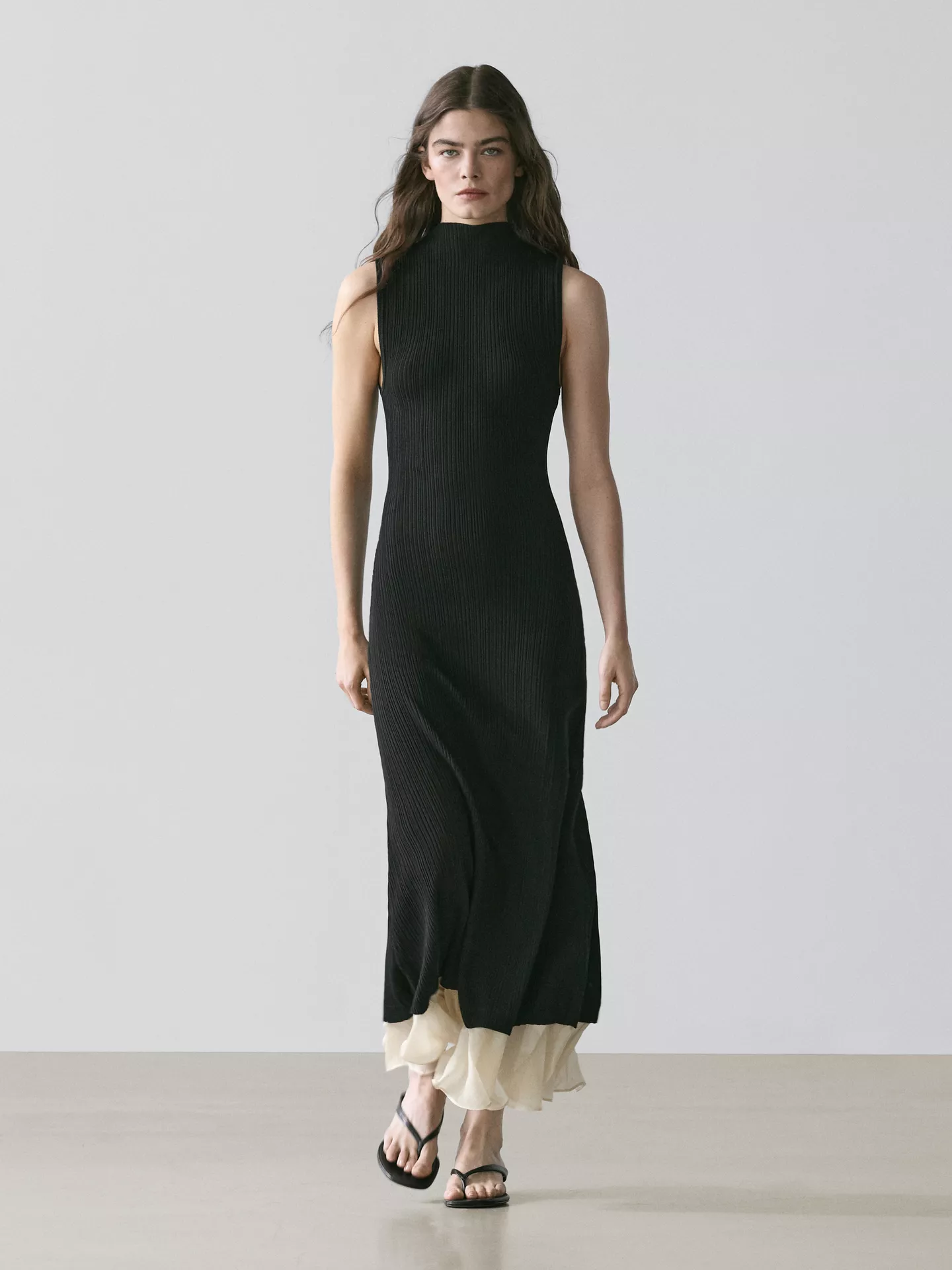 Massimo Dutti Pleated Midi Dress With Ruffles