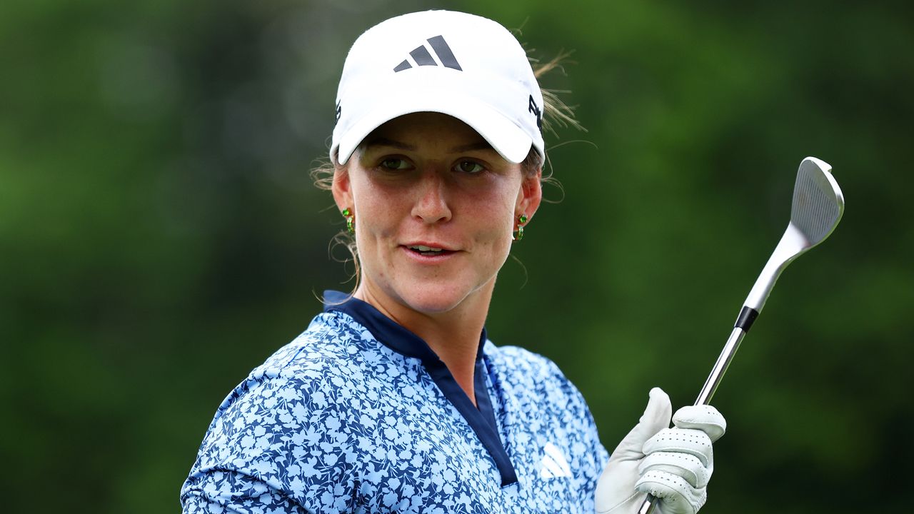 Linn Grant during a a junior golf clinic prior to the 2023 Women&#039;s Amateur Asia-Pacific Championship