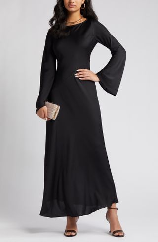 Cutout Long Sleeve Woven Maxi Dress