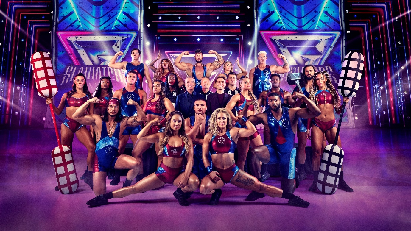 The Gladiators all lined up in the arena in their costumes from the show