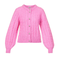 Ganni Puff-sleeve Cable-knit Wool-blend Cardigan, was £295