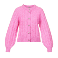 Ganni Puff-sleeve Cable-knit Wool-blend Cardigan, was £295 now £145 | Selfridges