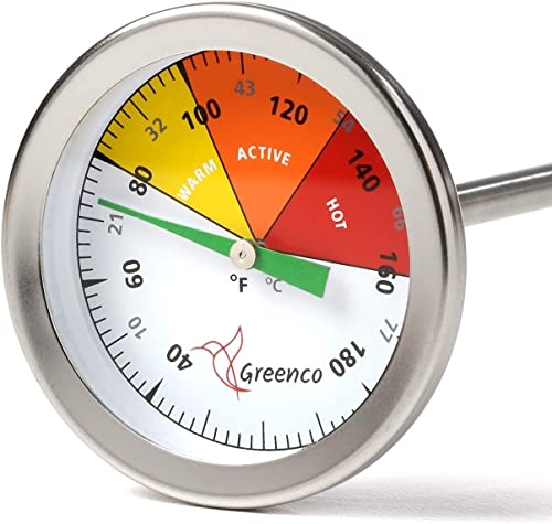 Compost Soil Thermometer by Greenco, Stainless Steel, Celsius and Fahrenheit Temperature Dial, 20 Inch Stem