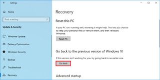 Windows 10 rollback option