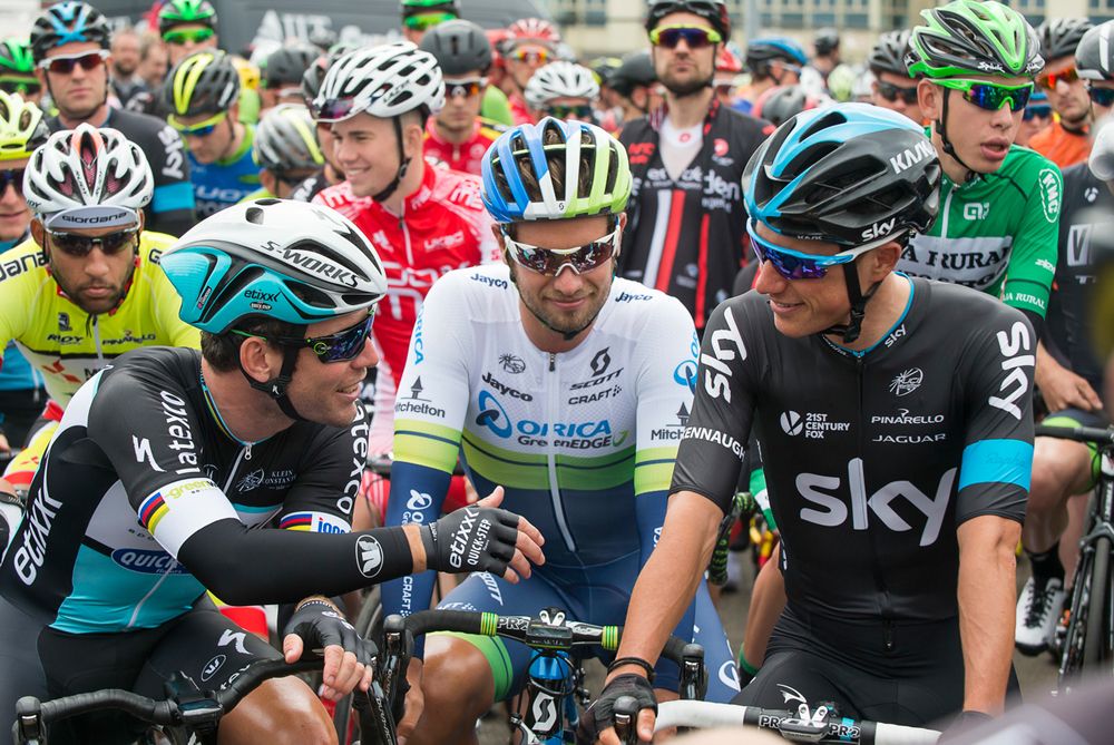 On the startline line in the men's road race