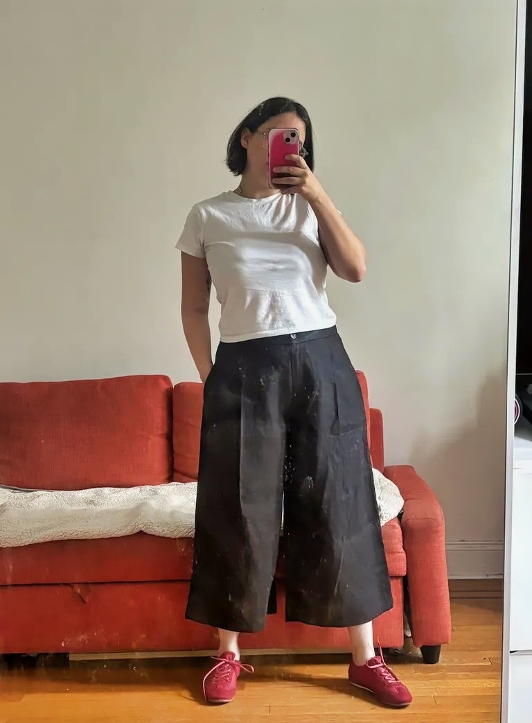 Julia Marzovilla tests the Eileen Fisher Organic Linen Pleated Culottes