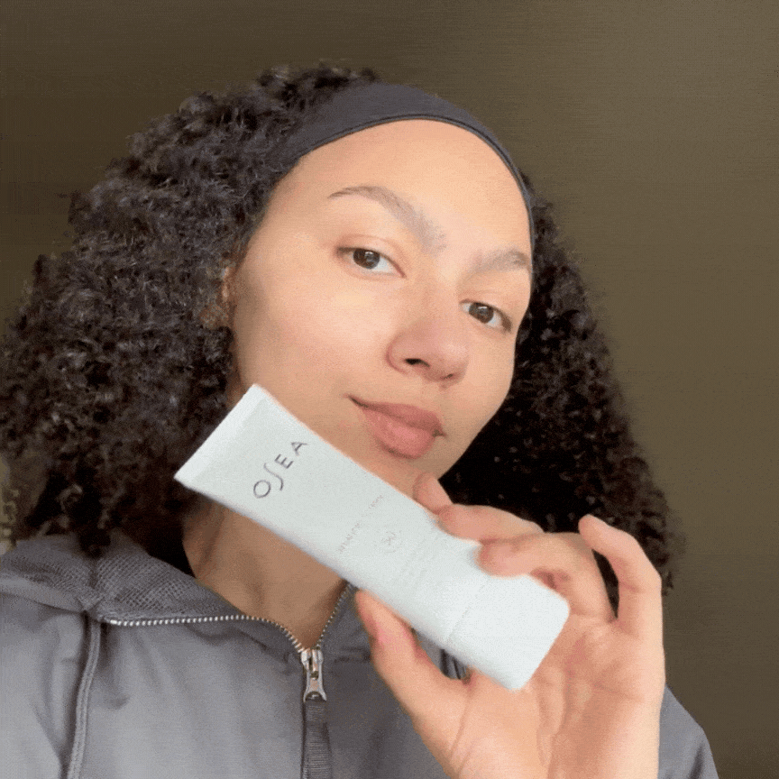 Assistant beauty editor Sabrina Talbert wearing Osea's Marine Screen SPF 50 Mineral Sunscreen