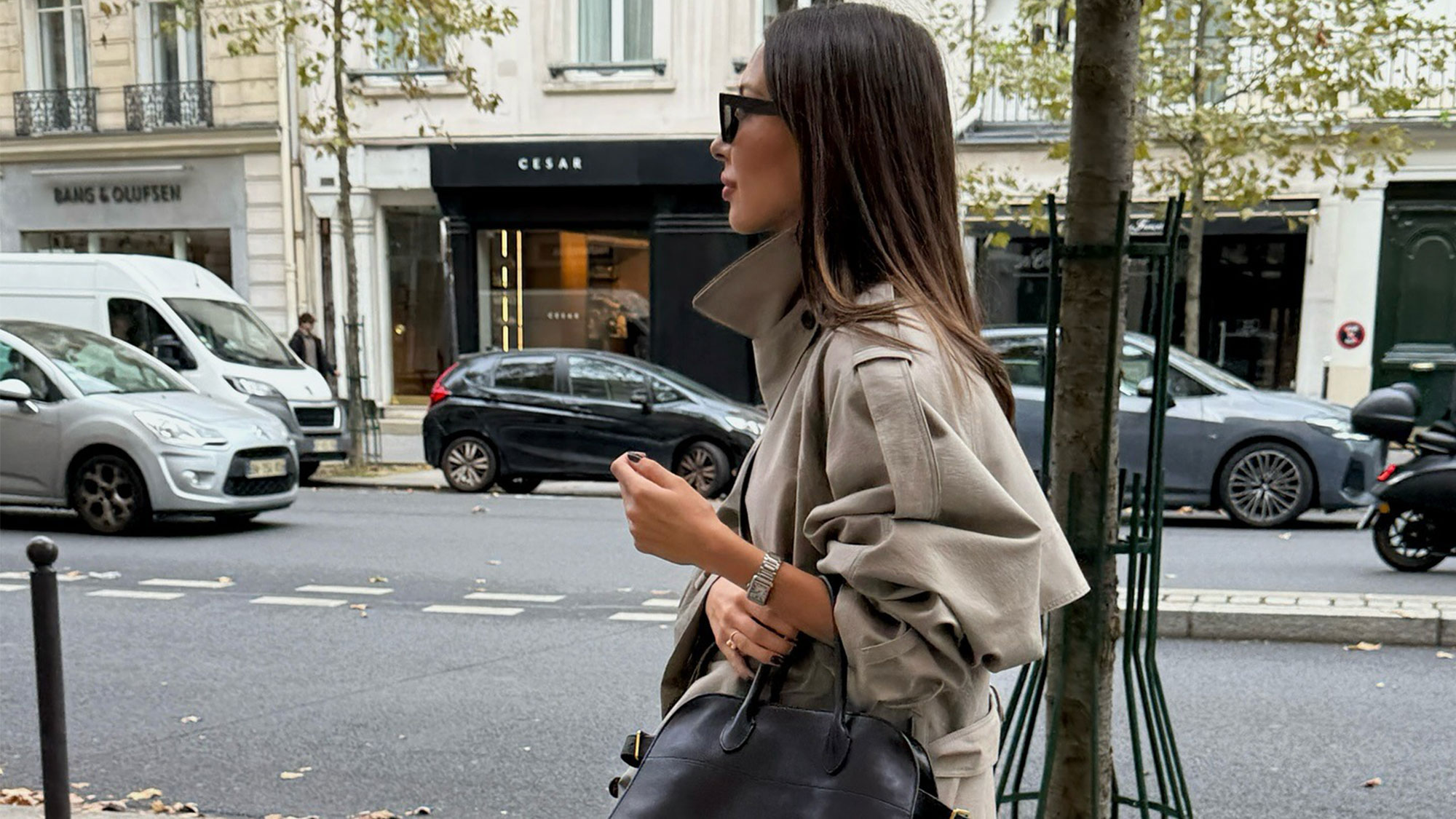 The Paris outfit featuring stylish jeans, a trench coat, and a blazer