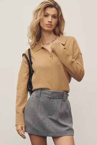 Pilcro Cropped Polo Cashmere Sweater