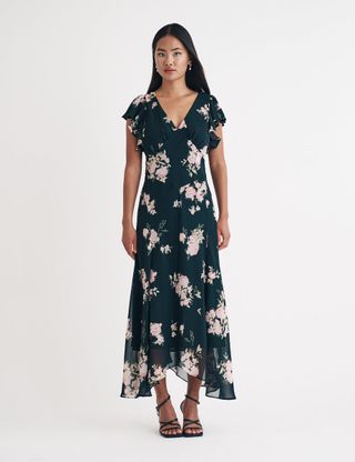 Black Floral Saoirse Midi Dress