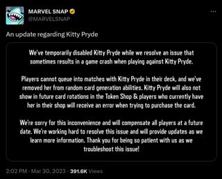 Marvel Snap - Kitty Pryde update