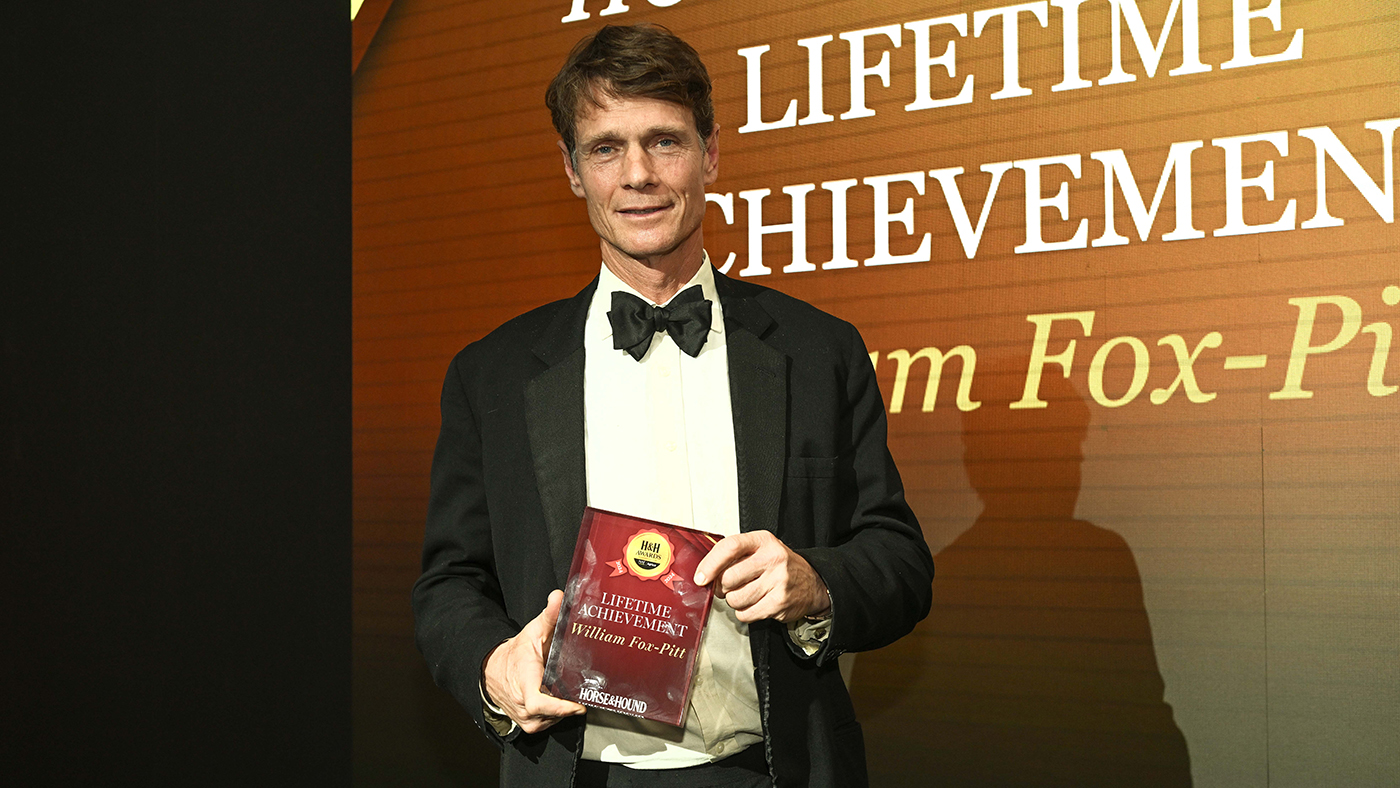 William Fox-Pitt holds his trophy after receiving the Horse &amp;amp; Hound Lifetime Achievement award 2024.