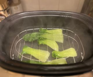 Bok choy steamed in the GreenPan Elite 6 Quart Slow Cooker