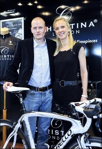 Michael Rasmussen poses with Danish watch designer Christina Hembo.