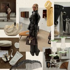 A collage of chic home and fashion objects.