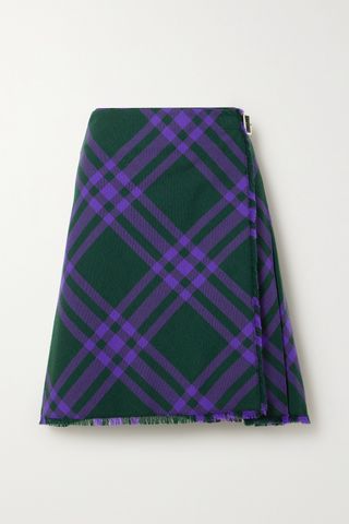 Wrap-Effect Checked Woven Skirt