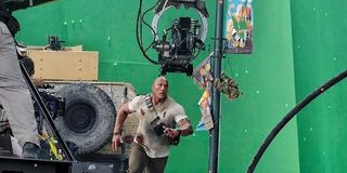 The Rock Running on the set of Rampage