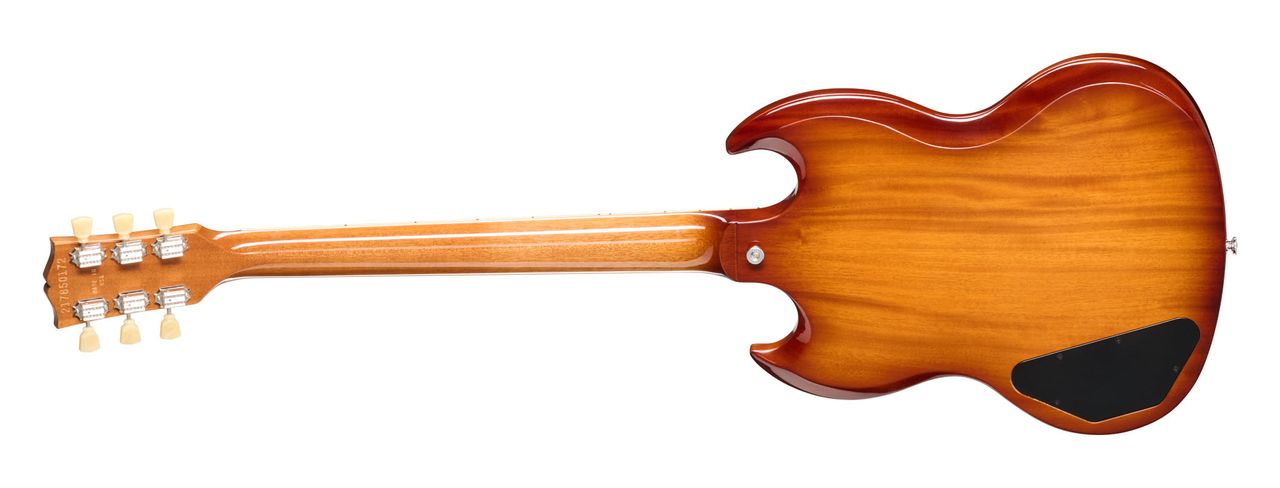 Gibson Sadler Vaden SG Standard: the guitarist's new signature model arrives in a Natural Burst finish with a black pickguard &mdash; just like the 2005 SG he has been playing onstage with Jason Isbell