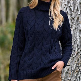 Ladies Pure New Wool Cable Knit Roll Neck