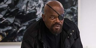 Spider-Man: Far From Home Nick Fury looks angry in front of a painting