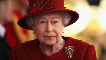 Queen Elizabeth II arrives to greet the Emir of Qatar, Sheikh Hamad bin Khalifa al Thani to her Windsor residence on October 26, 2010 in Windsor, England.