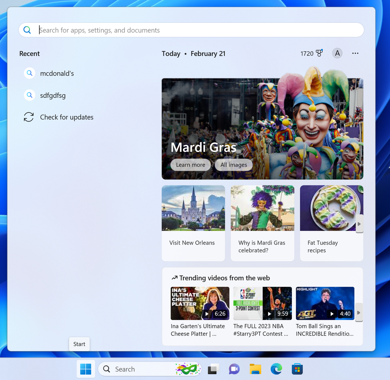 search box from Start menu